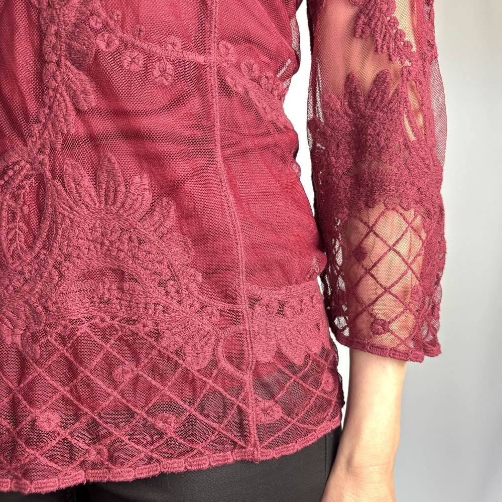 Burgundy Red Lace Shirt and Camisole – Medium - Picture 14 of 16